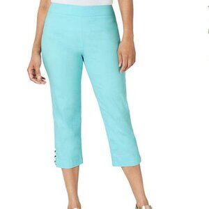 JM Collection Comfort Waist High Rise Embellished Capri Aqua S Small